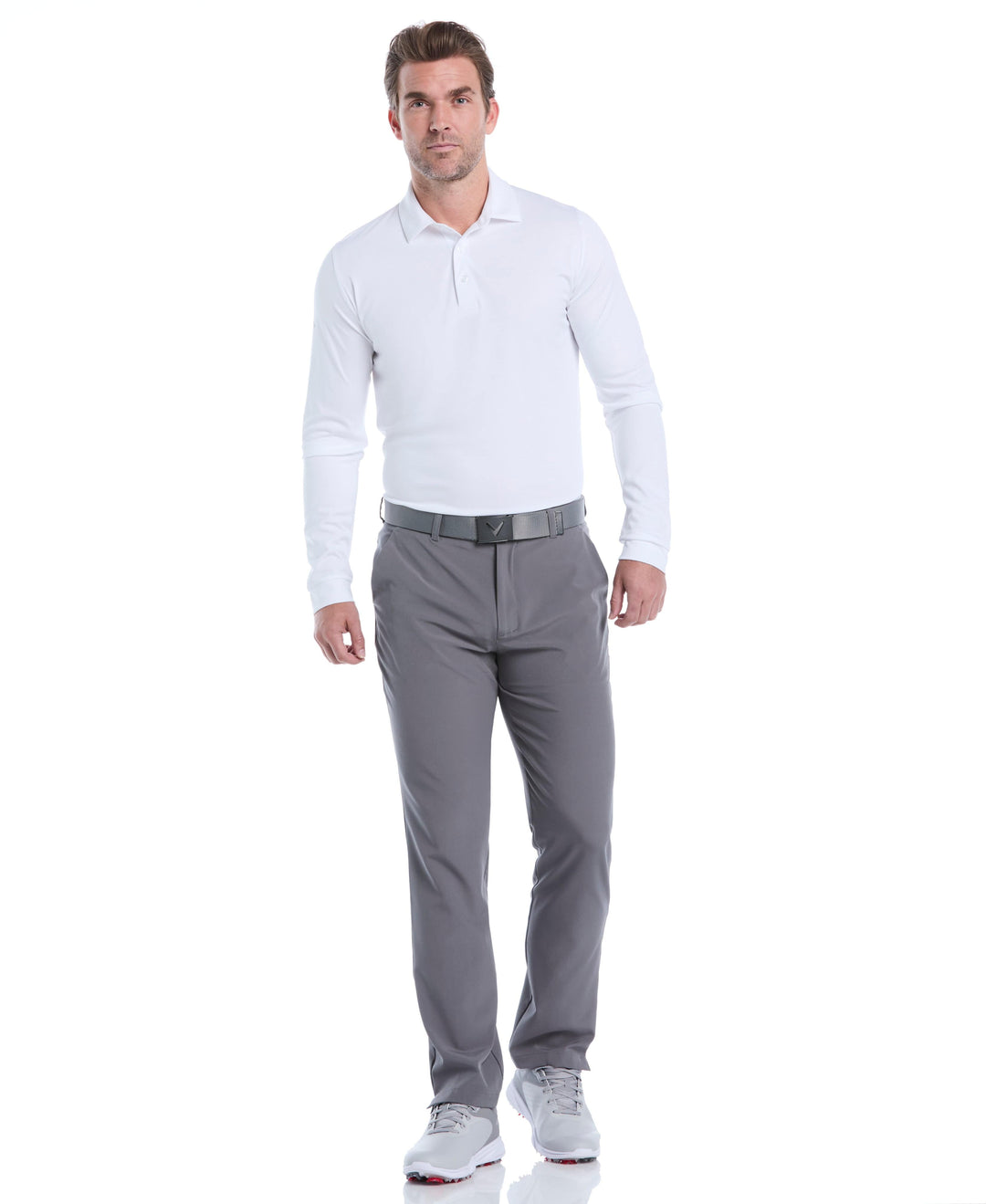 Swing Tech™ Essential Long Sleeve Golf Polo (Bright White) 