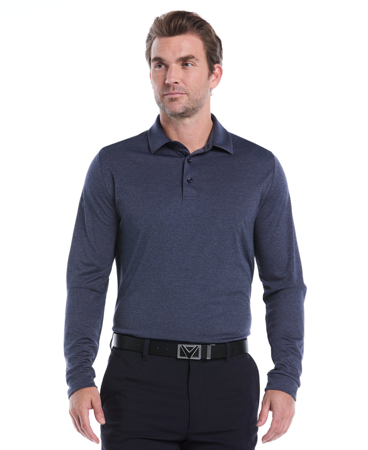 Swing Tech™ Essential Long Sleeve Golf Polo (Navy Chambry Htr) 
