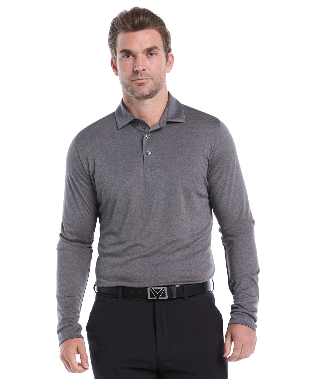 Swing Tech™ Essential Long Sleeve Golf Polo (Quiet Shade Htr) 