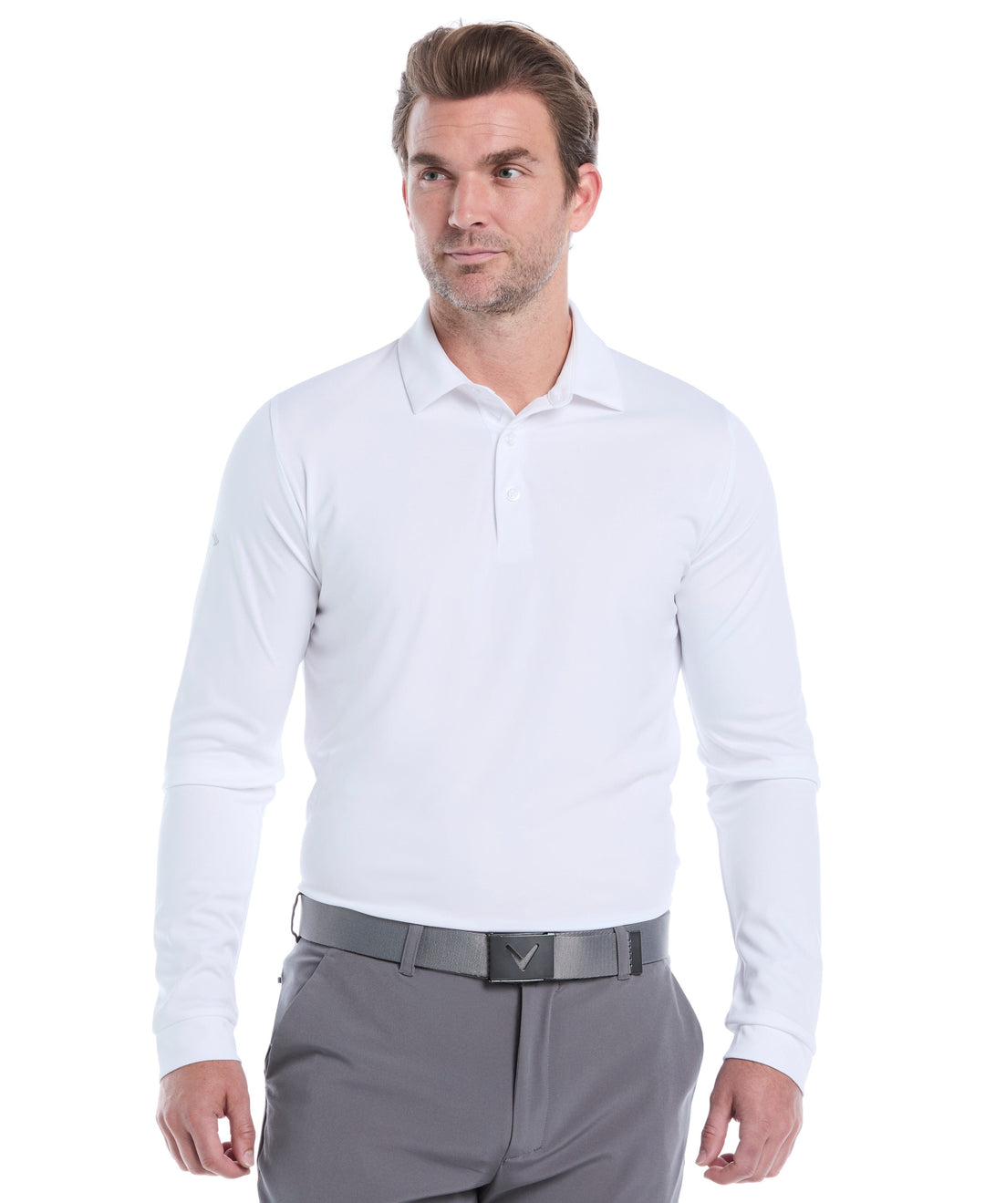 Swing Tech™ Essential Long Sleeve Golf Polo (Bright White) 