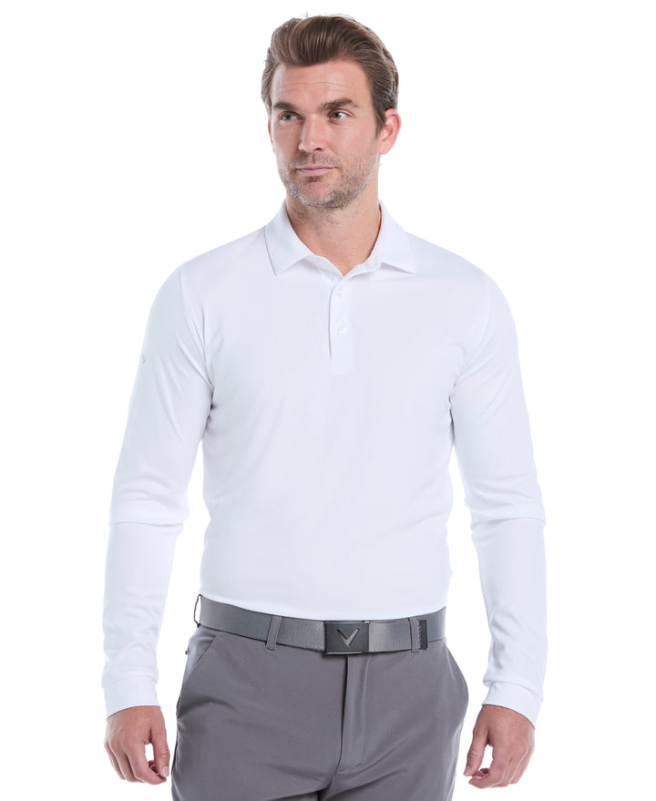 Swing Tech™ Essential Long Sleeve Golf Polo (Bright White) 
