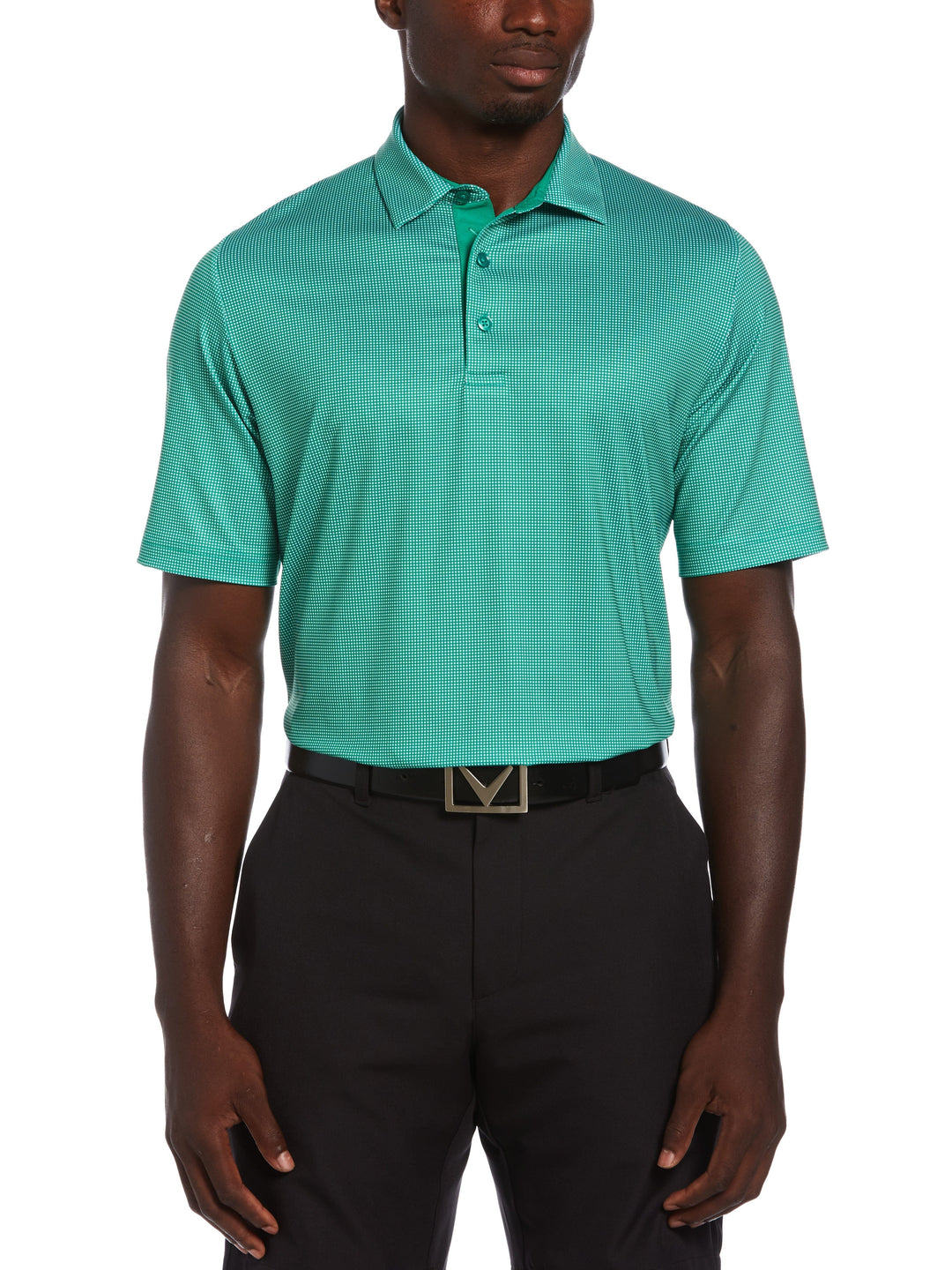 Mens Swing Tech Printed Gingham Polo (Golf Green) 