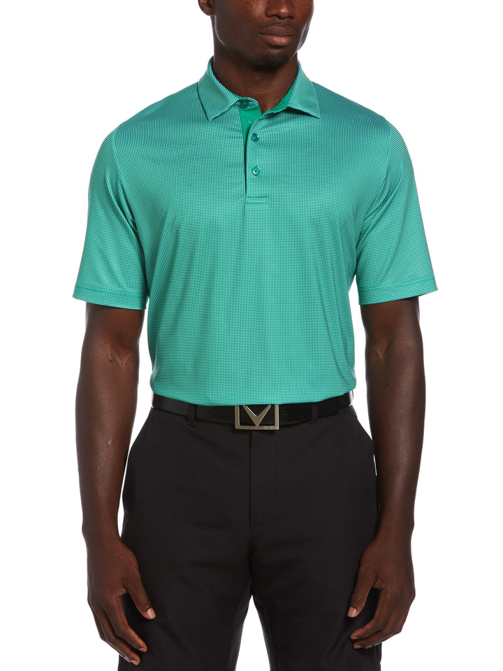 Mens Swing Tech Printed Gingham Polo (Golf Green) 