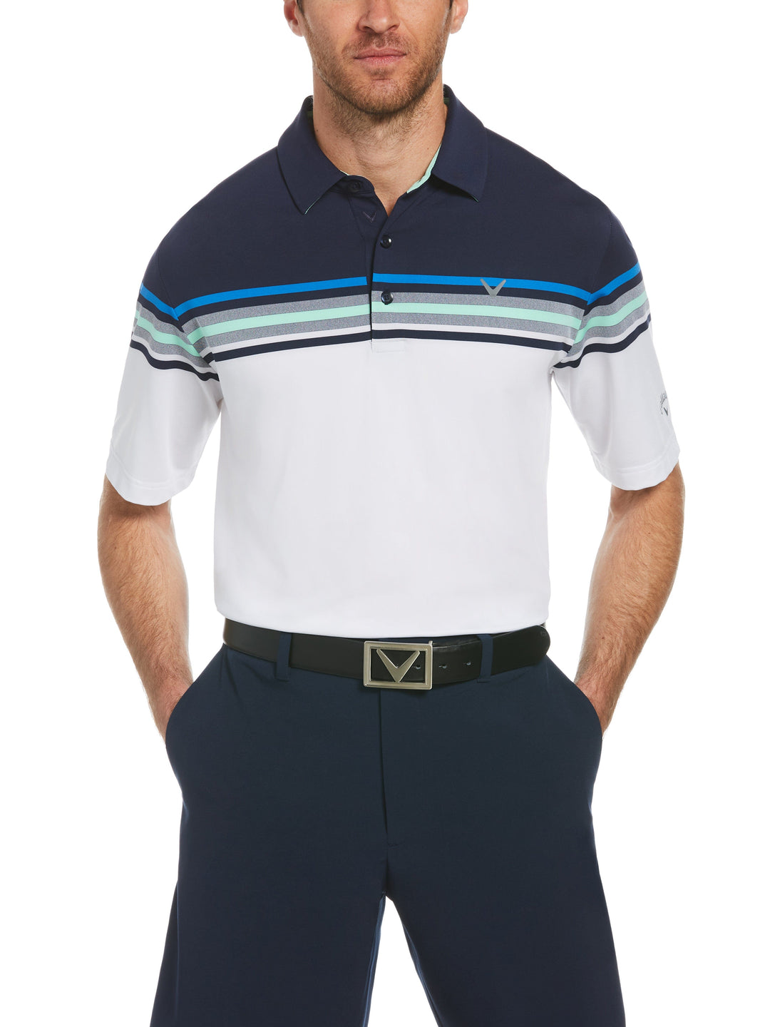 Mens Swing Tech™  Signature Chest Block Polo (Peacoat) 