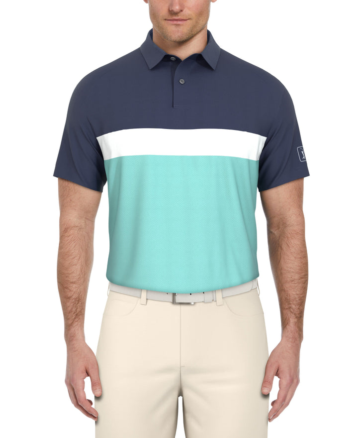 Textured Color Block Golf Polo (Blue Curacao) 