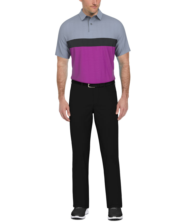 Textured Color Block Golf Polo (Wild Aster) 