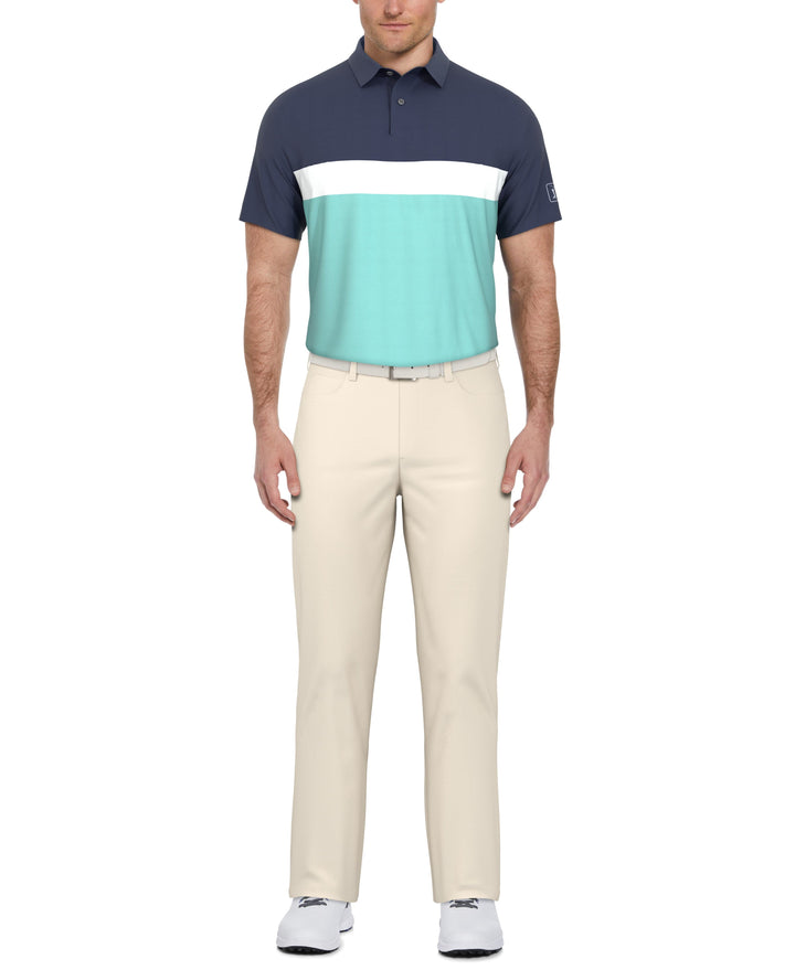 Textured Color Block Golf Polo (Blue Curacao) 