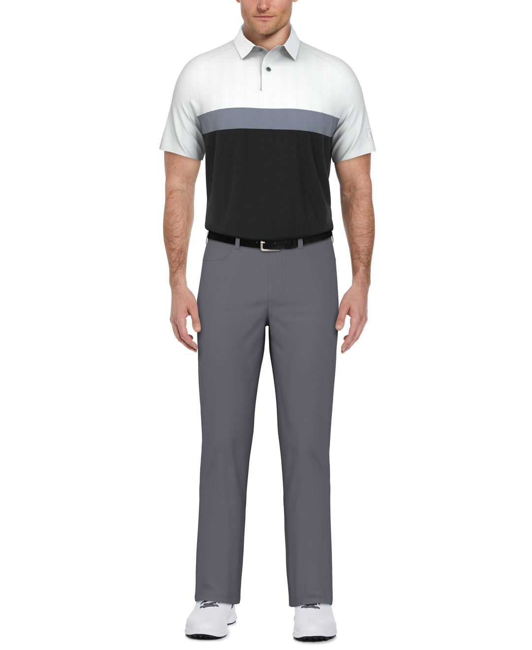 Textured Color Block Golf Polo (Bright White) 