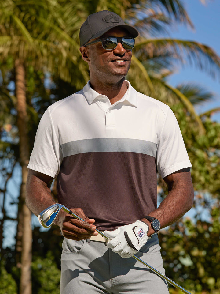 PGA TOUR Men's Textured Color Block Golf Polo | Golf Apparel Shop