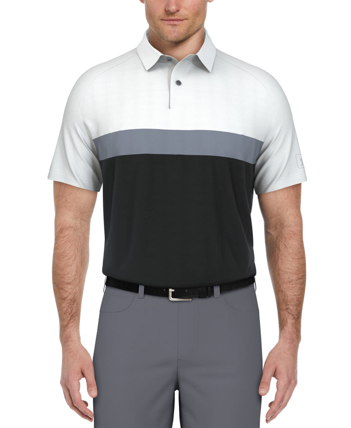 Textured Color Block Golf Polo (Bright White) 