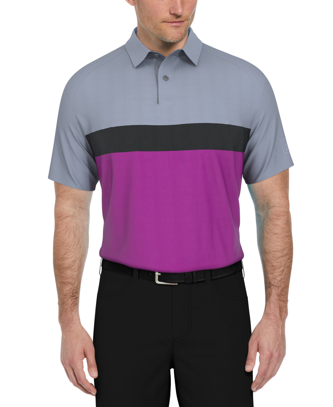 Textured Color Block Golf Polo (Wild Aster) 