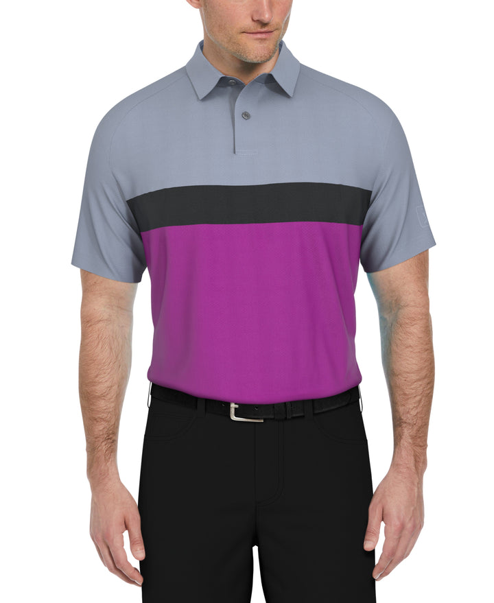 Textured Color Block Golf Polo (Wild Aster) 