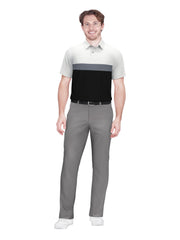 Textured Color Block Print Golf Polo (Bright White) 