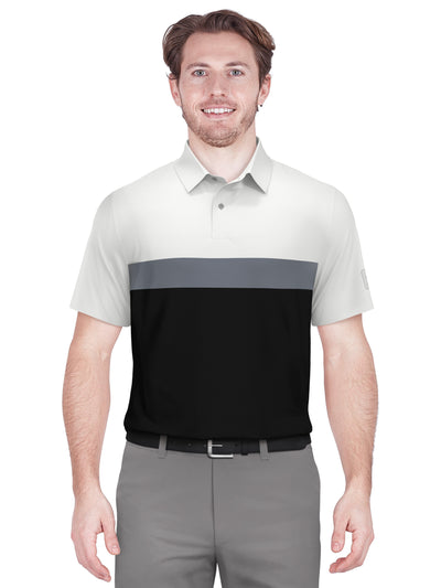 Textured Color Block Print Golf Polo (Bright White) 