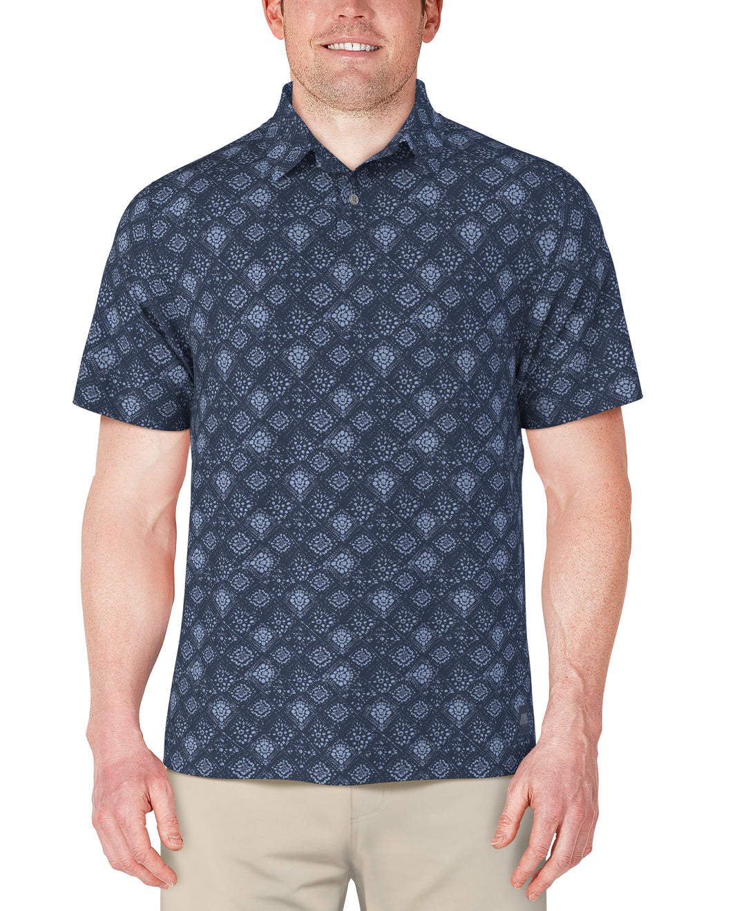 Short Sleeve Textured Medallion Printed Polo  (Insignia Blue) 