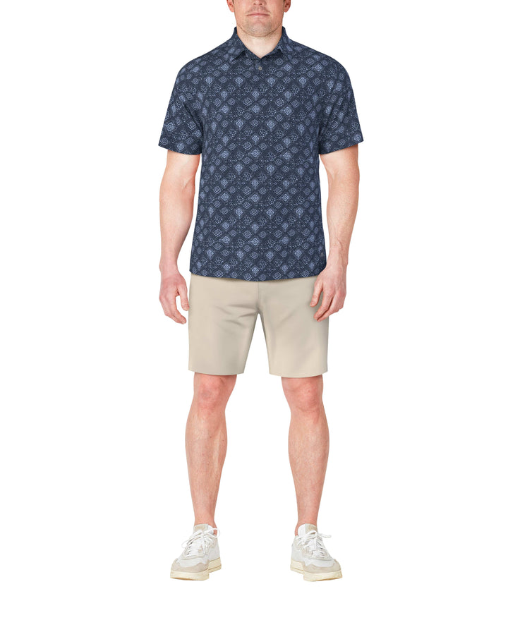 Short Sleeve Textured Medallion Printed Polo  (Insignia Blue) 