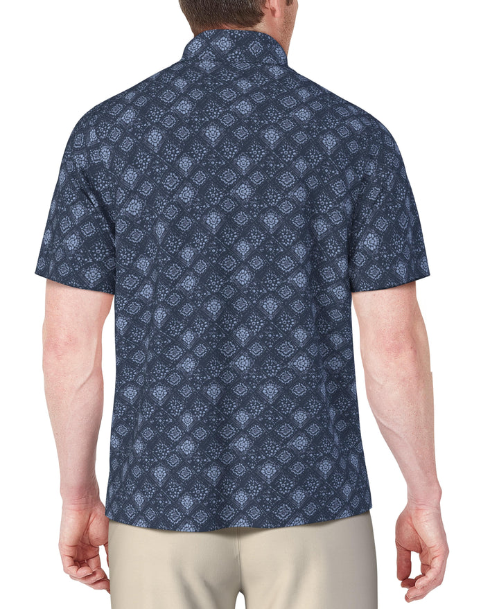Short Sleeve Textured Medallion Printed Polo  (Insignia Blue) 