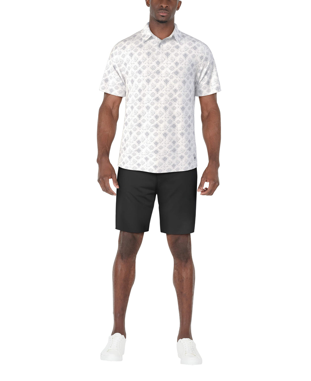 Textured Medallion Print Golf Polo (Bright White) 