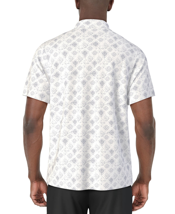Textured Medallion Print Golf Polo (Bright White) 