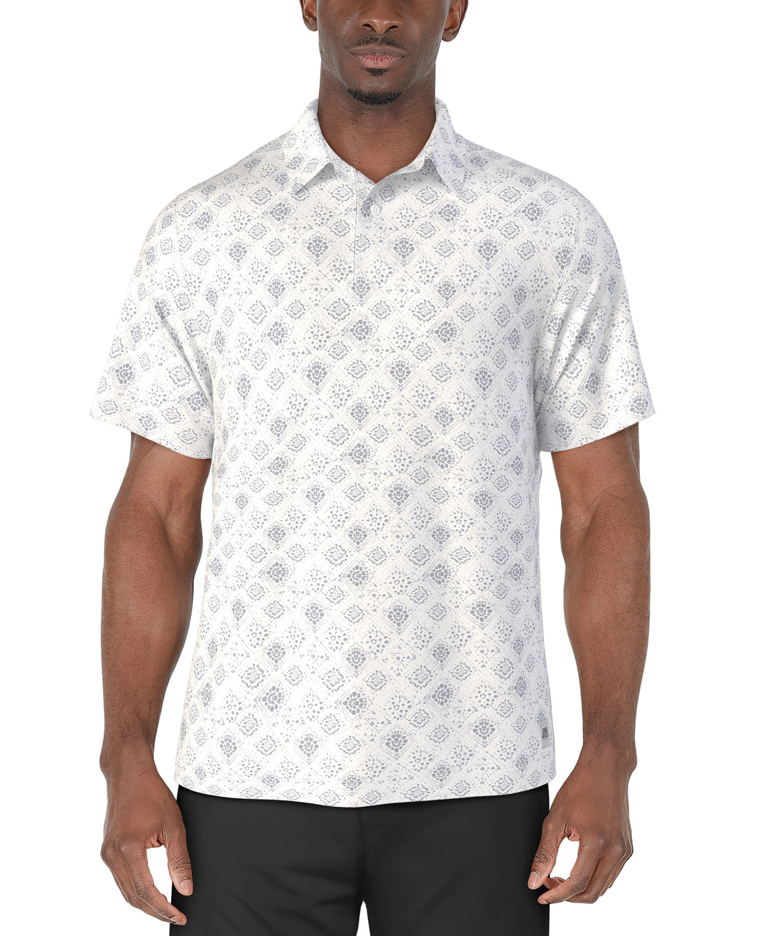 Textured Medallion Print Golf Polo (Bright White) 