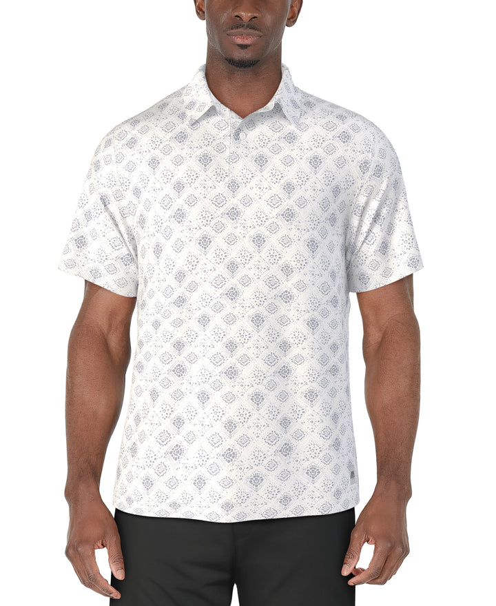Textured Medallion Print Golf Polo (Bright White) 