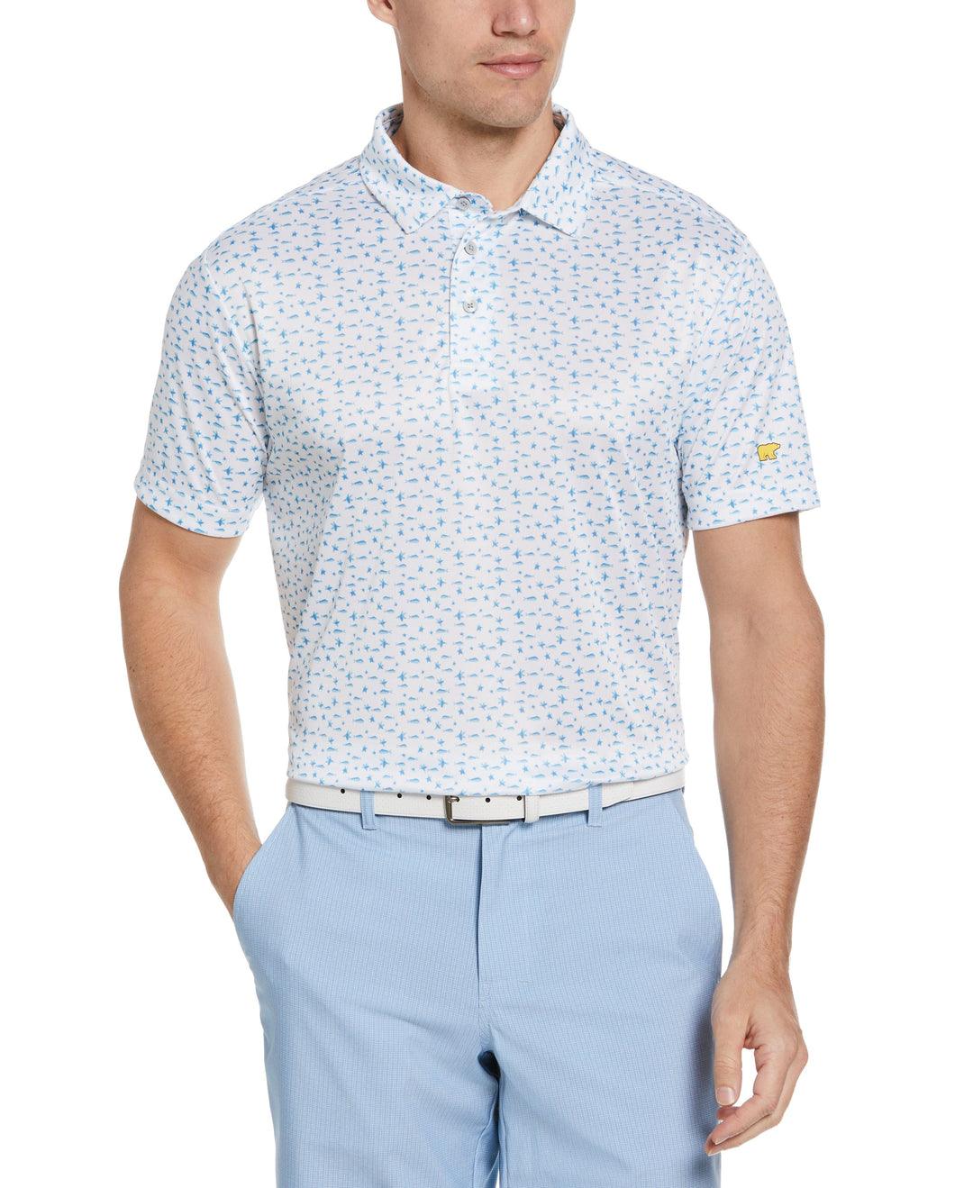 The Seas Printed Golf Polo (Bright White) 