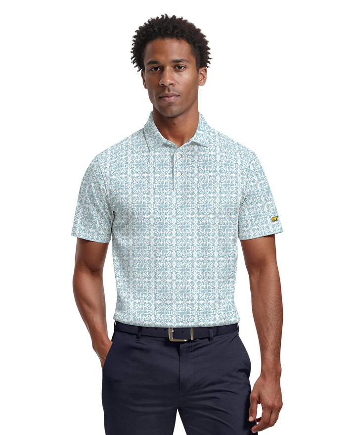 Men's Tile Print Polo (Bright White) 