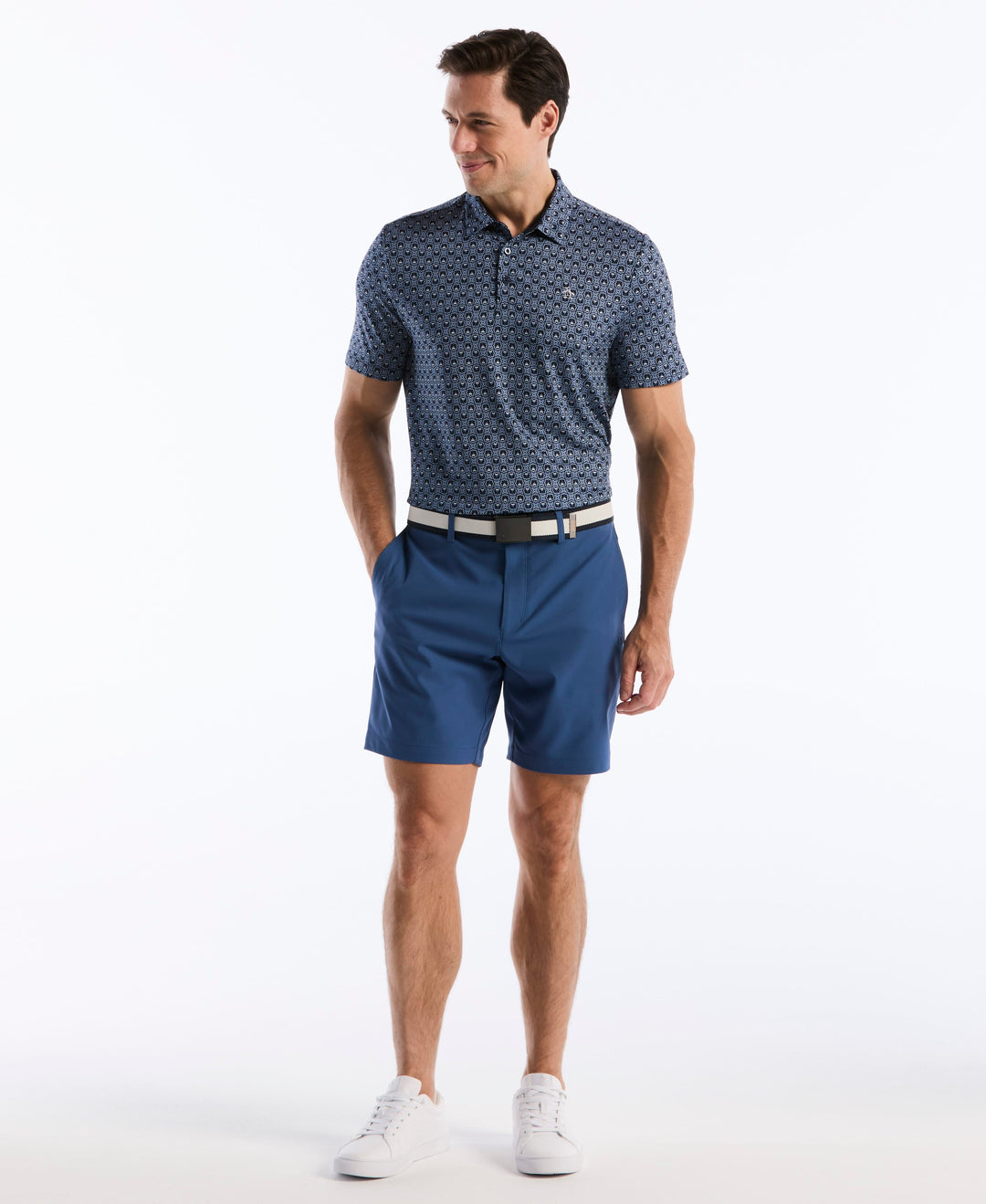 Tiny Geometric Print Polo (Black Iris) 