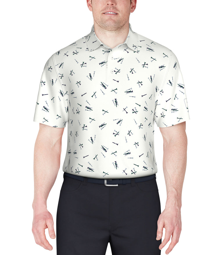 Tossed Tees Print Golf Polo (Bright White) 