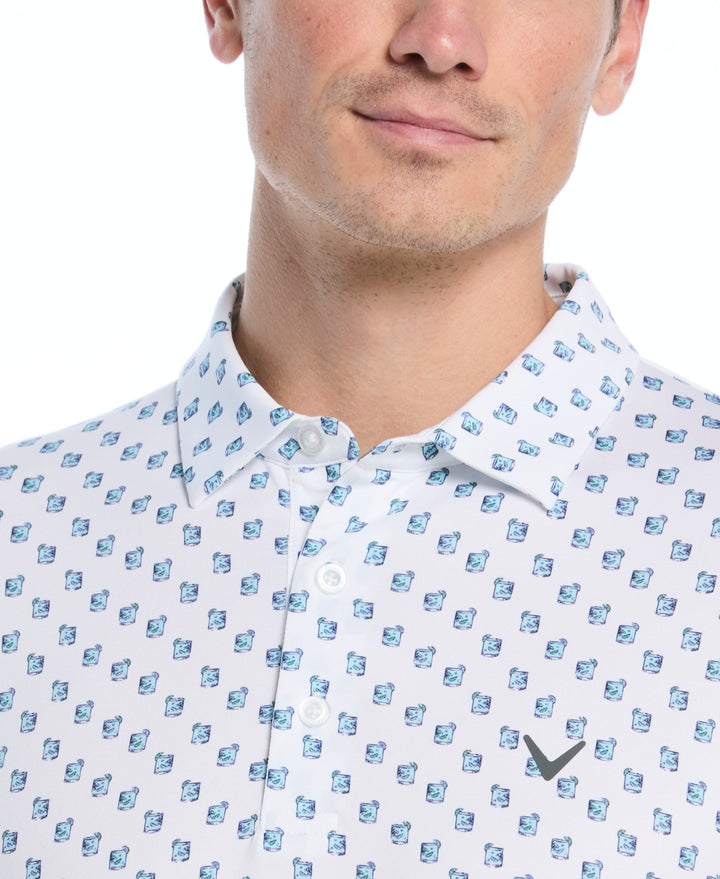 Tropical Cocktail Print Golf Polo (Bright White) 