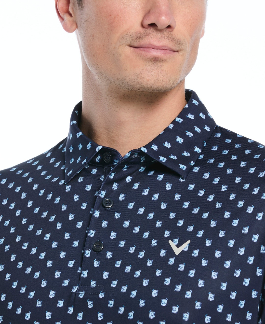 Tropical Cocktail Print Golf Polo (Peacoat) 