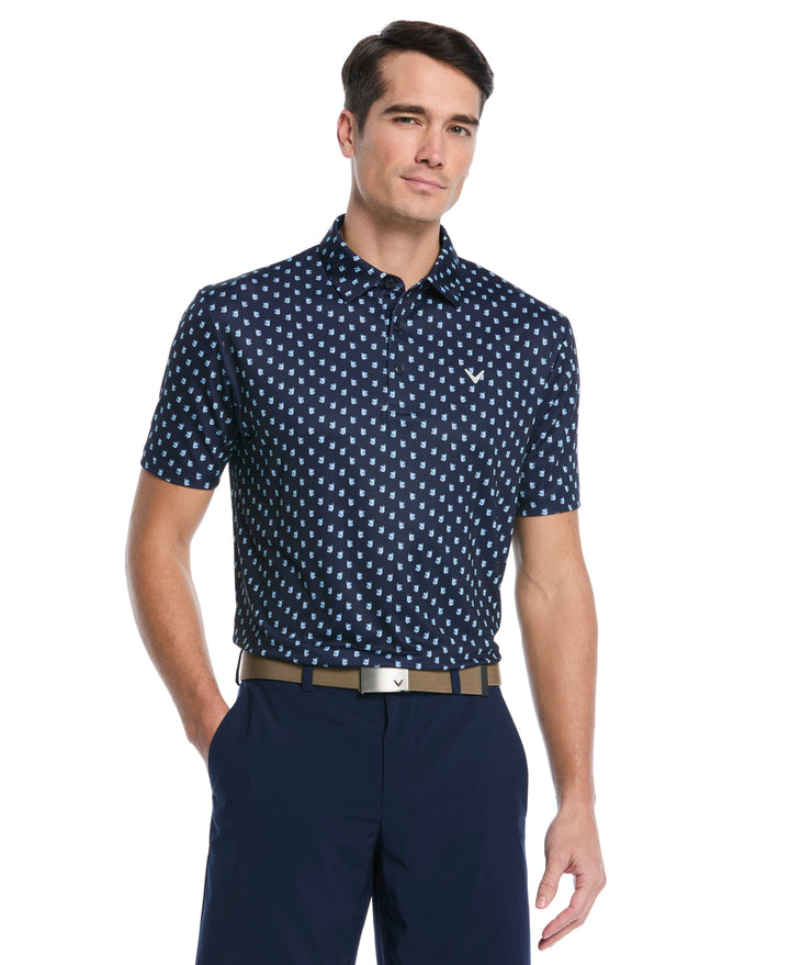 Tropical Cocktail Print Golf Polo (Peacoat) 