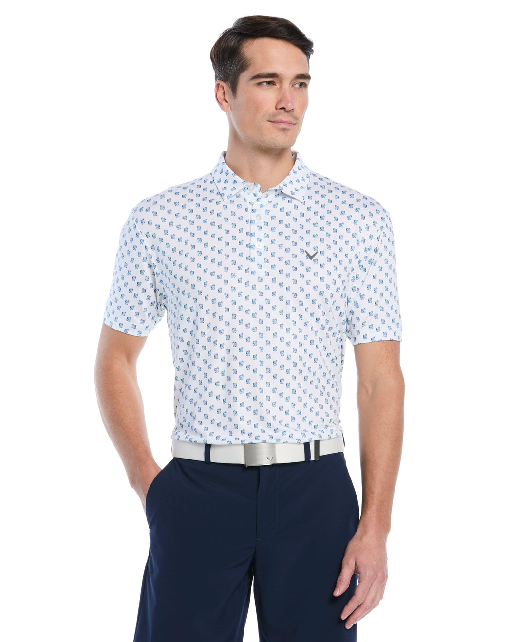 Tropical Cocktail Print Golf Polo (Bright White) 