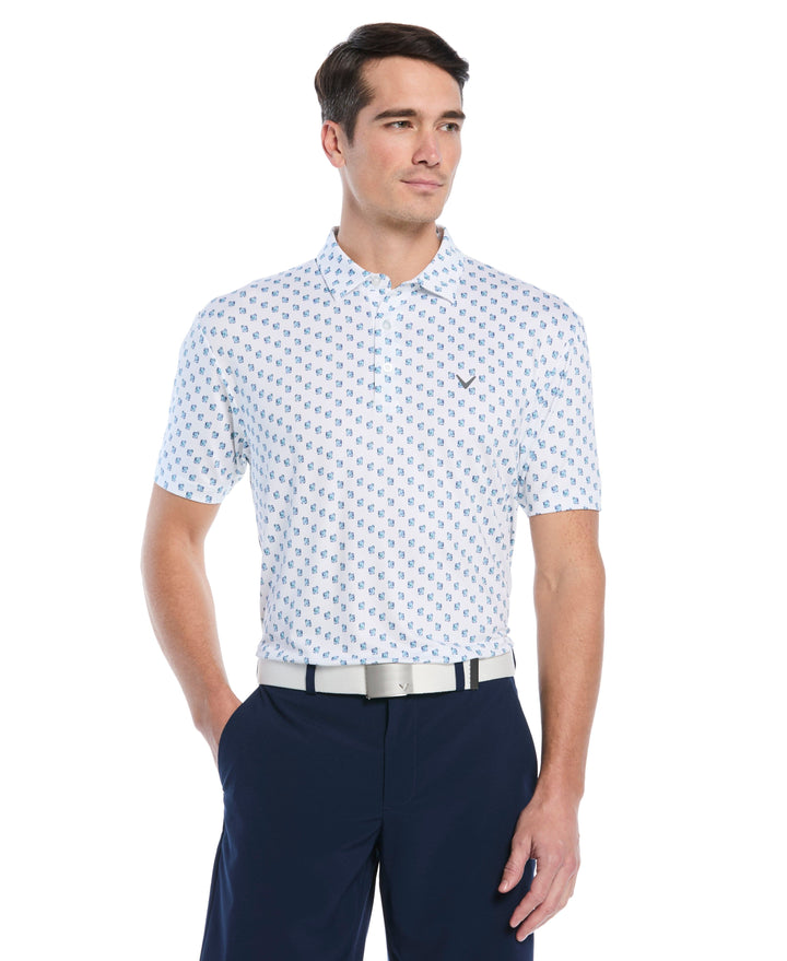 Tropical Cocktail Print Golf Polo (Bright White) 