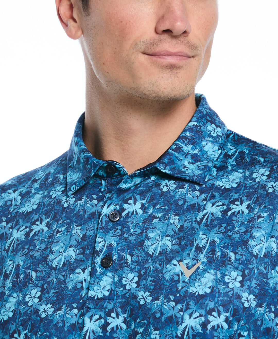 Tropical Confetti Print Golf Polo (Peacoat) 