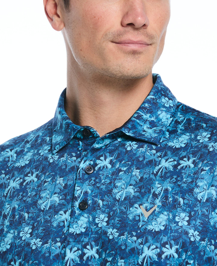 Tropical Confetti Print Golf Polo (Peacoat) 