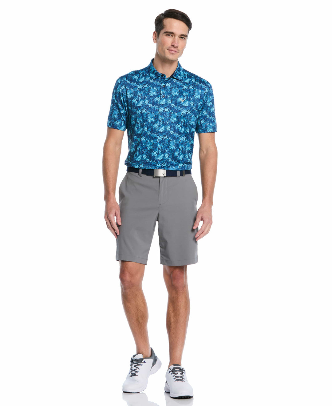 Tropical Confetti Print Golf Polo (Peacoat) 