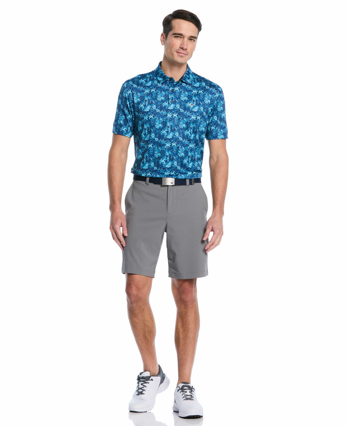 Tropical Confetti Print Golf Polo (Peacoat) 