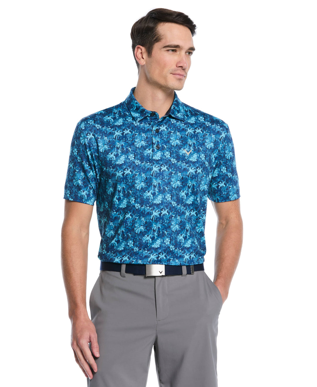 Tropical Confetti Print Golf Polo (Peacoat) 