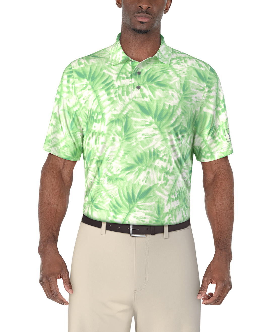 Tropical Leaf Print Golf Polo (Gumdrop Green) 