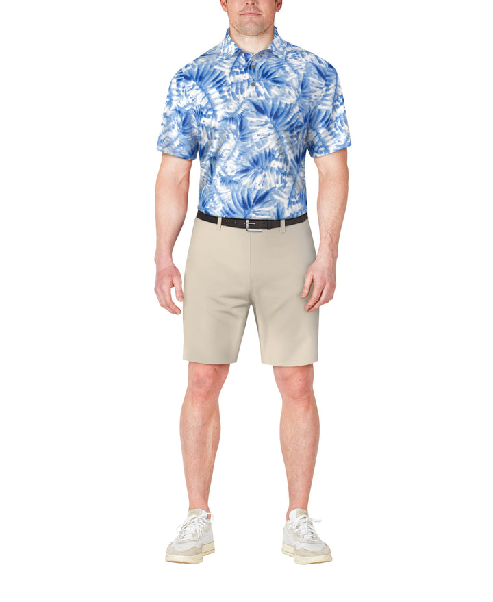 Short Sleeve Tropical Leaf Print Polo (Princess Blue) 