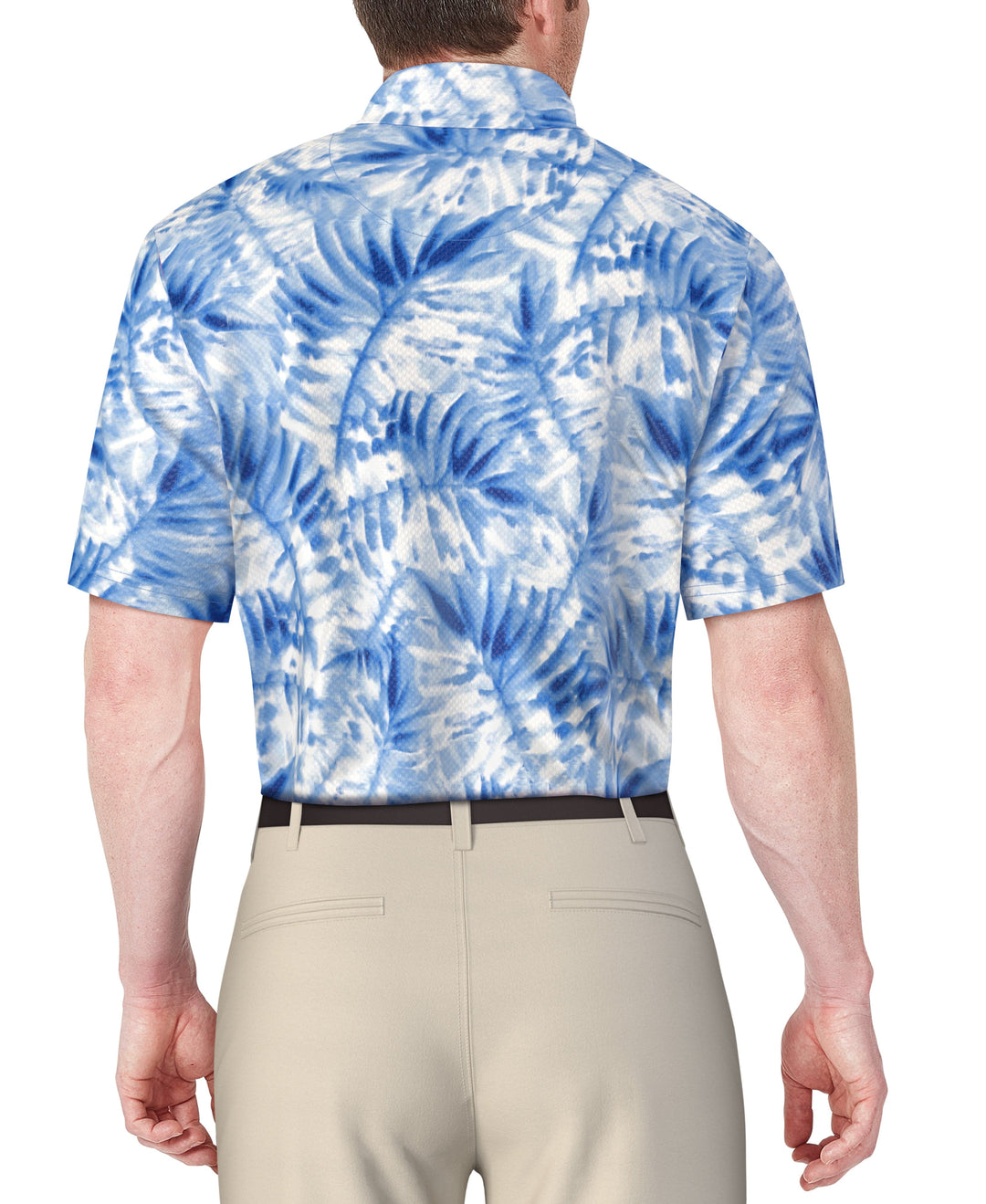 Short Sleeve Tropical Leaf Print Polo (Princess Blue) 