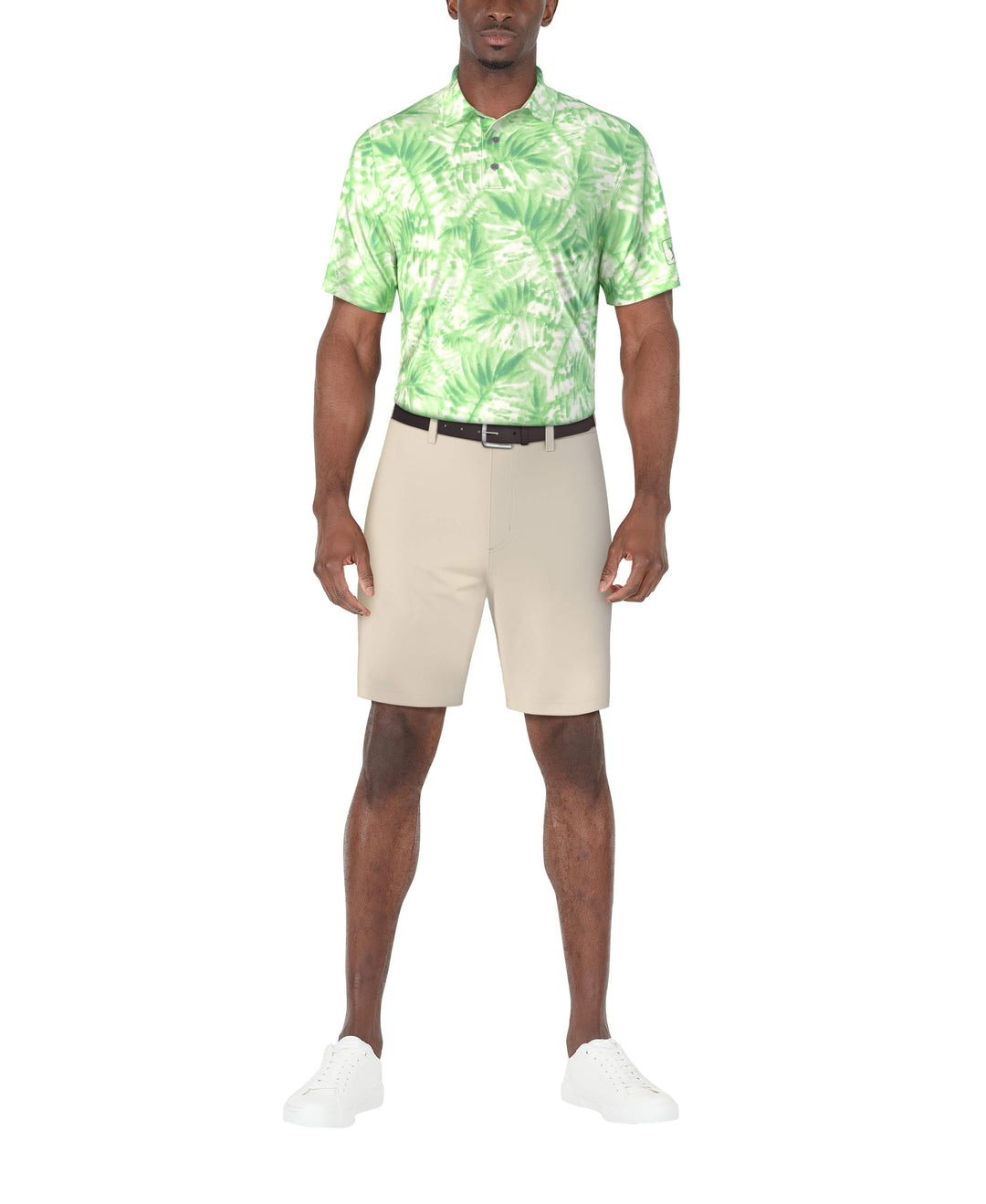 Short Sleeve Tropical Leaf Print Polo (Gumdrop Green) 