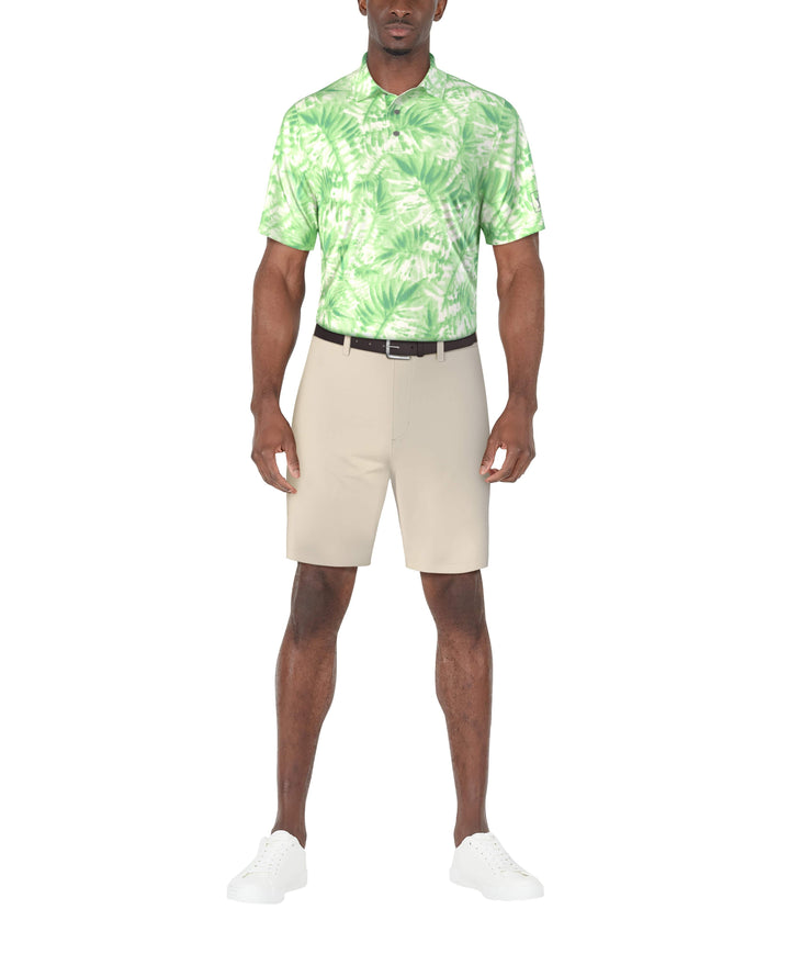 Short Sleeve Tropical Leaf Print Polo (Gumdrop Green) 