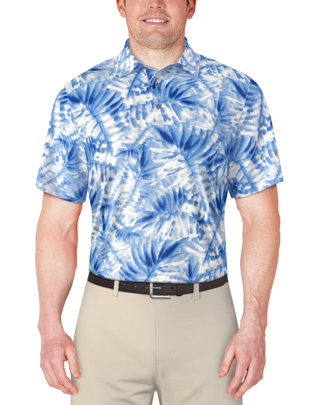 Short Sleeve Tropical Leaf Print Polo (Princess Blue) 