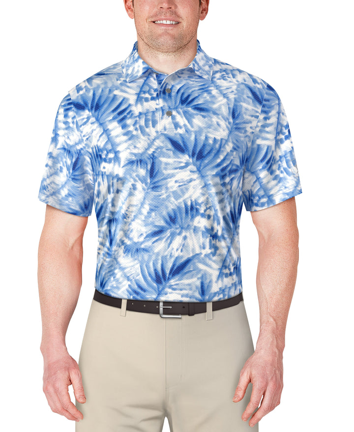 Short Sleeve Tropical Leaf Print Polo (Princess Blue) 