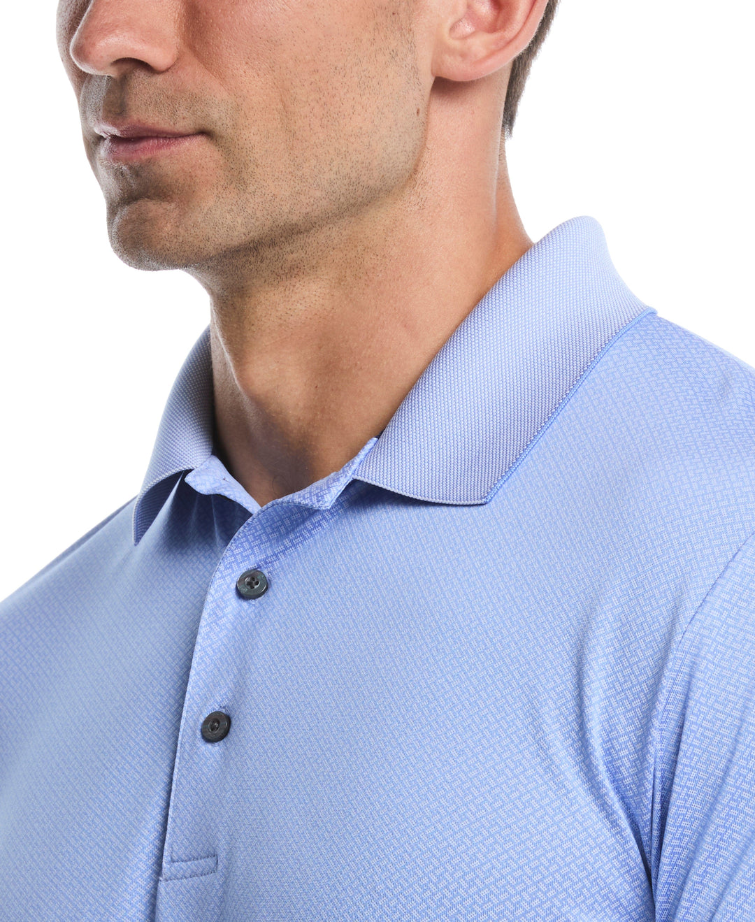 Two-Tone Micro Geometric Jacquard Golf Polo (Cornflower Blue) 