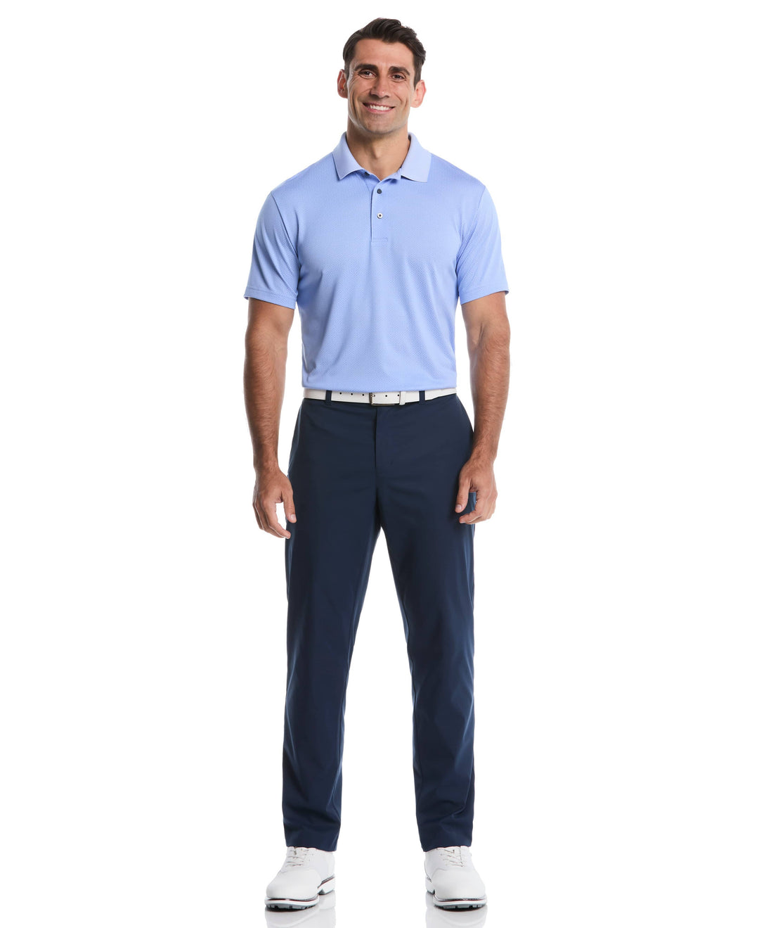 Two-Tone Micro Geometric Jacquard Golf Polo (Cornflower Blue) 