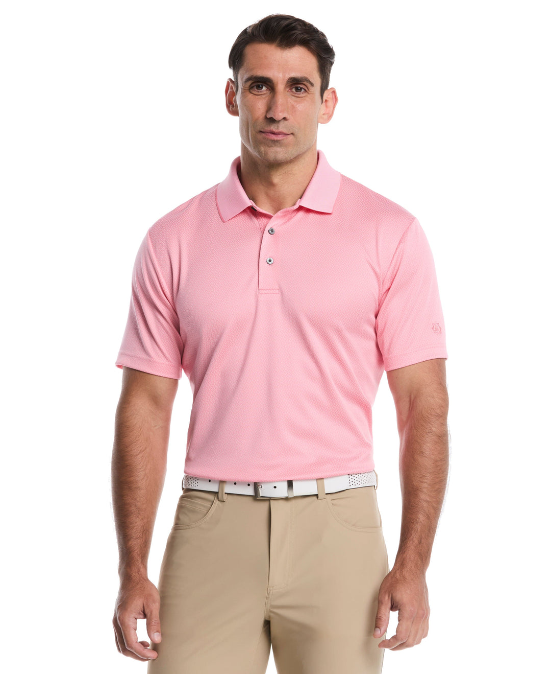 Two-Tone Micro Geometric Jacquard Golf Polo (Strawberry Pink) 