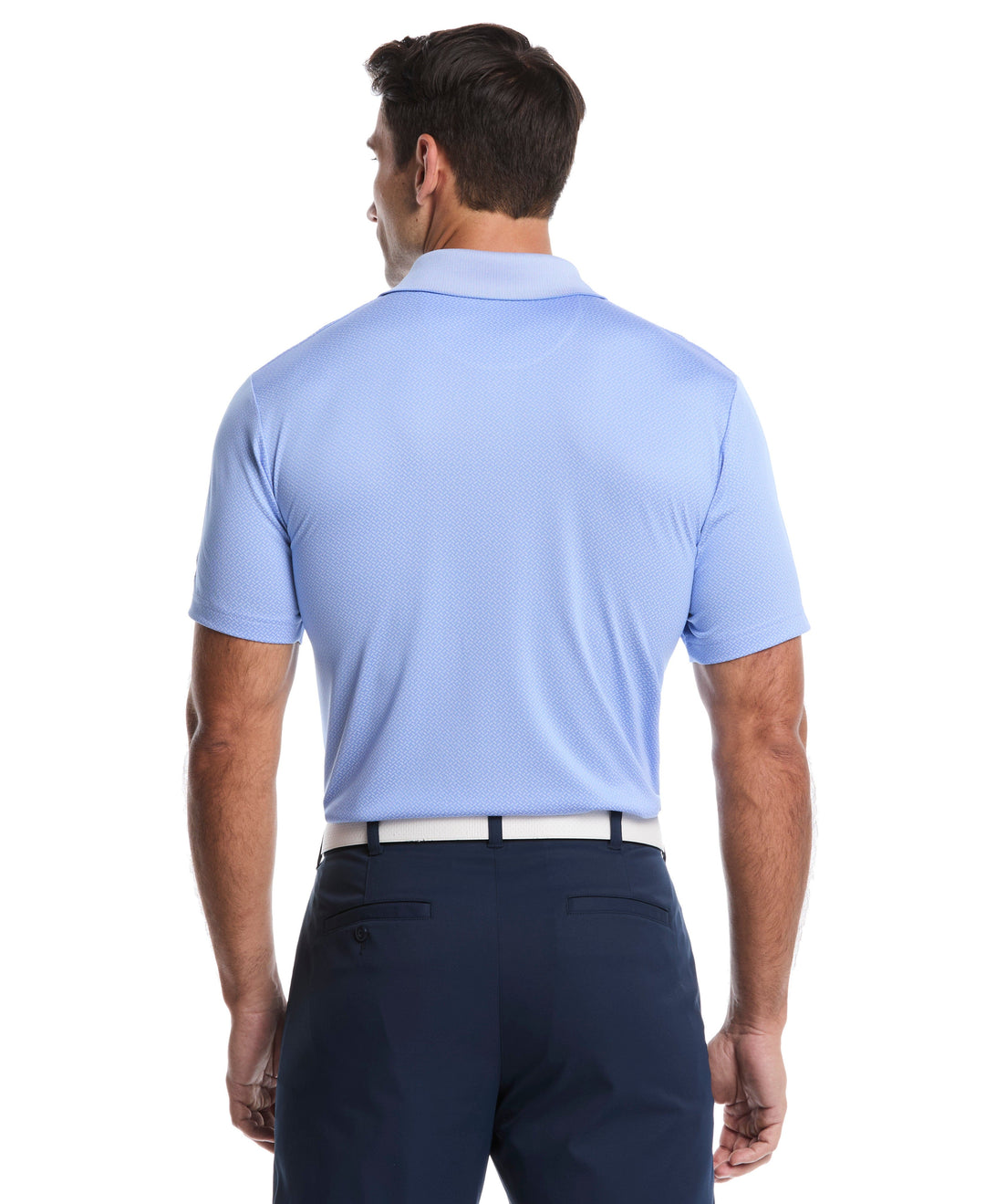 Two-Tone Micro Geometric Jacquard Golf Polo (Cornflower Blue) 